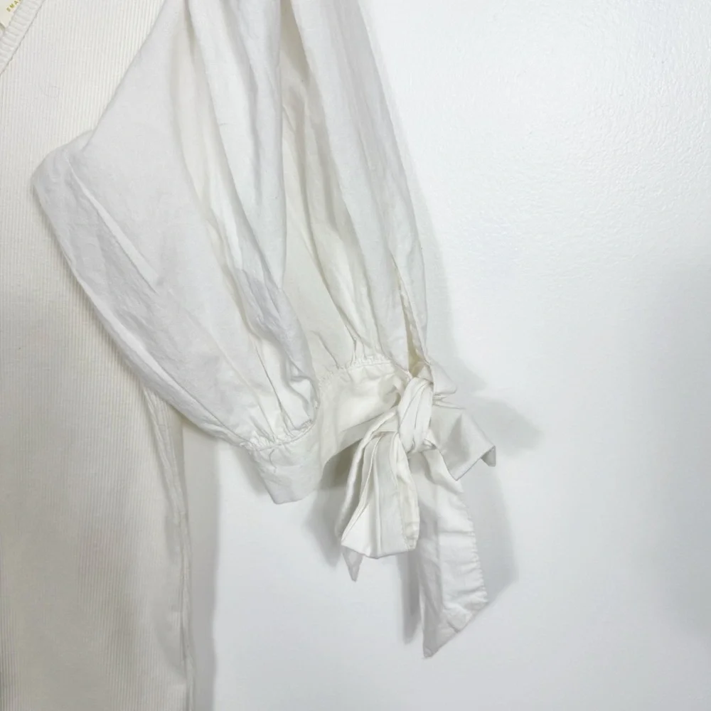 Maeve by Anthropologie White Cotton Puff-Sleeved Top Size Small
